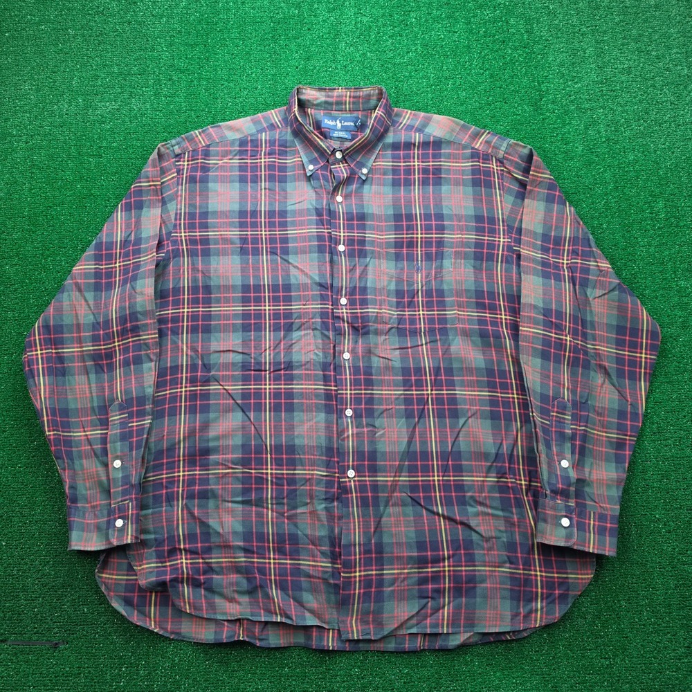 Vintage Ralph Lauren McMeel Plaid Button-Down Shirt Mens 2XL Long Sleeve Cotton